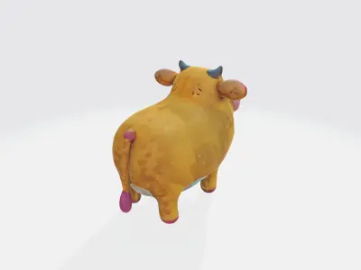 A yellow cartoon cow 3D model
