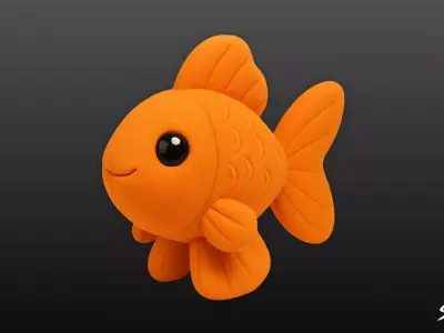 Cartoon Plush Goldfish Low-poly 3D model