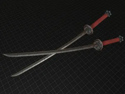 Katana two samurai swords Low-poly 3D model get