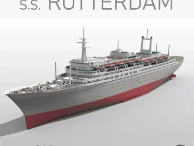 SS ROTTERDAM V ocean liner print ready  full hull and waterline 3D print model