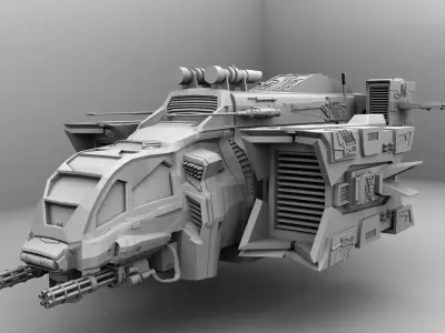 Dropship spaceship with gun 3D model