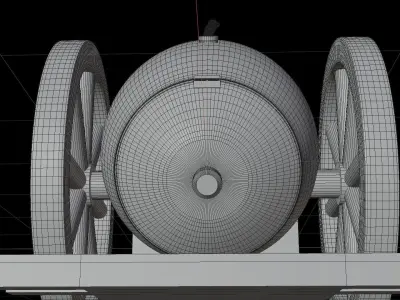 low poly cannon on wooden wheel Low-poly 3D model