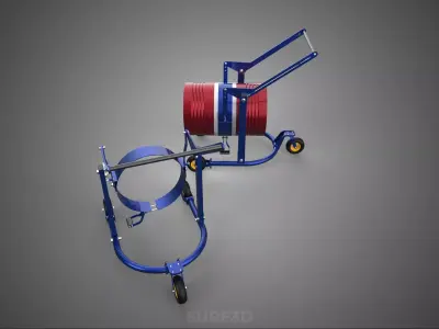 THREE 3 WHEELS DRUM BARREL HANDLING TROLLEY CART CADDY HANDTRUCK 3D model