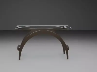High-Poly Modern Wooden Table with Glass Top-Table Design 01 3D model