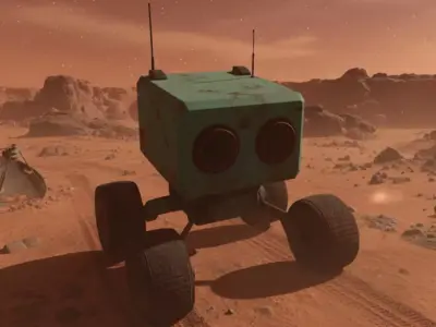 Stylized Robot 3D Model With Wheels Low-poly 3D model
