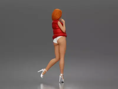 Woman poses flirtatiously wearing puffer vest bottoms 3D print model