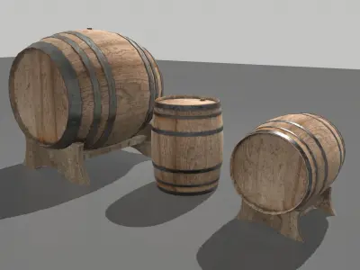 Old Wooden Barrels 2 Low-poly 3D model
