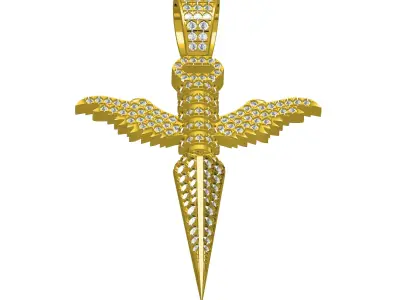 Antique Flying Wing Sword Diamond Pendant 3D print model