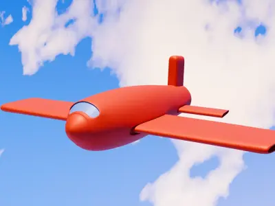 Red Plane Soaring High A Vivid Contrast Against the Blue Sky 3D model