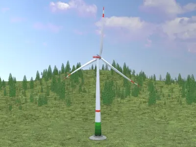 Wind turbine E1 H-132 RD 172 m with animation and Foundation Low-poly 3D model