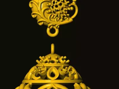 jumka golden bell with ornate design 3D print model