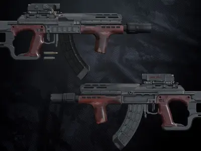 NM-52 Assault Rifle With Hands And Weapon Case Low-poly 3D model