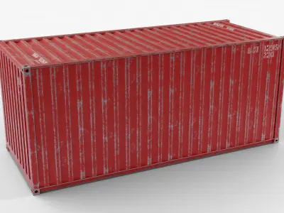 20Ft Cargo Container - Red - Dirty 3D model