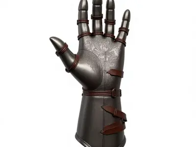 Medieval Knight Gauntlet 3D Model - Engraved Armor Glove Low-poly 3D model