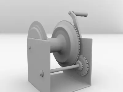 Winch wooden reel with handle 3D model