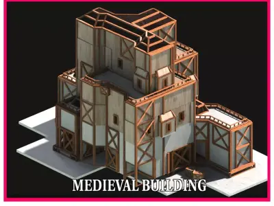 Medieval Low Poly Building Castle Wooden Village Stone House 13 Low-poly 3D model