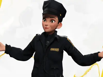 Toon Police woman 3D Character Female Law Enforcement Low-poly 3D model