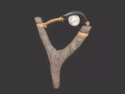 Slingshot wooden stick with moon Low-poly 3D model