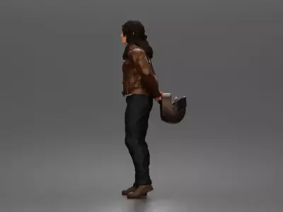biker stands calmly holding helmet behind awaiting ride 3D print model