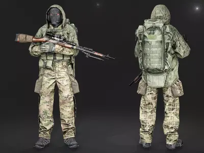 Modular Special Forces Ghillie Sniper Low-poly 3D model