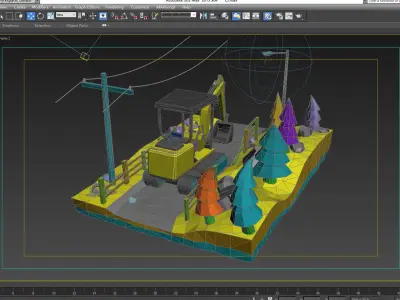 Cartoon diggers Low Poly Excavator 3D model