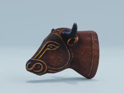 Head Bull Ornament Wooden Low-poly 3D model