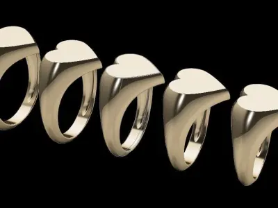 Dainty Heart Signet Ring Mix Size 3D print model