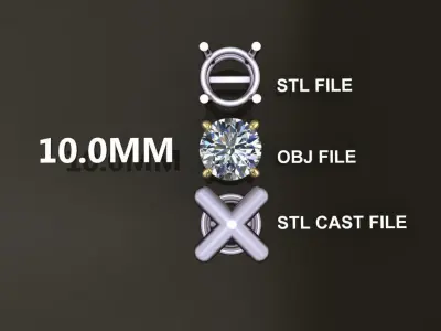4-Prong Solitaire Earring Basket 10MM 3D print model