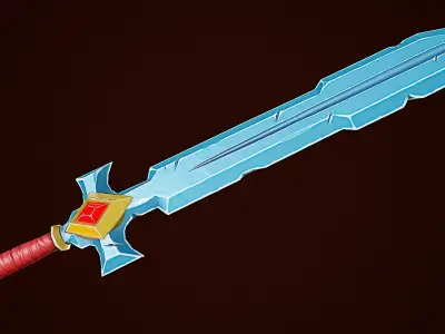Stylize Gold Sword With Red Krystal Low-poly 3D model
