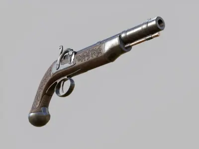 Flintlock Pirate Pistol Low-poly 3D model
