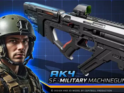 AK4 - MachineGun Low-poly 3D model