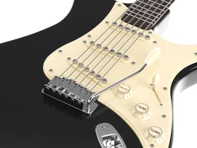 Detailed Electric Guitar Black 3D model