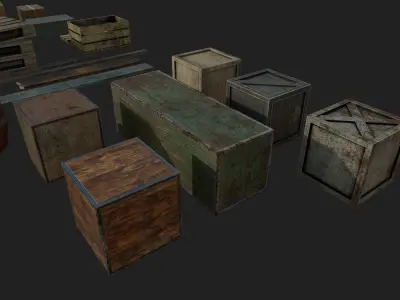 Old boxes Game assets pack Low-poly 3D model