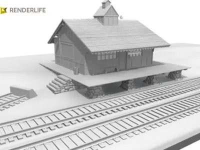Rural train station 3D model