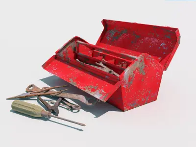 old toolbox with tools 3D model