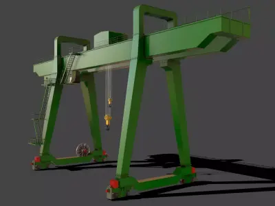 PBR Double Girder Gantry Crane V1 - Green  Low-poly 3D model