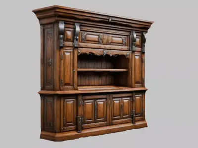 Large wooden cabinet medieval furniture Low-poly 3D model