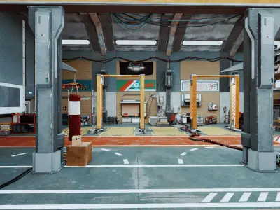 Cyberpunk Garage And Futuristic Mechanical Workshop 3D model