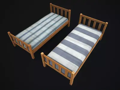 Wooden simple single bed Low-poly 3D model