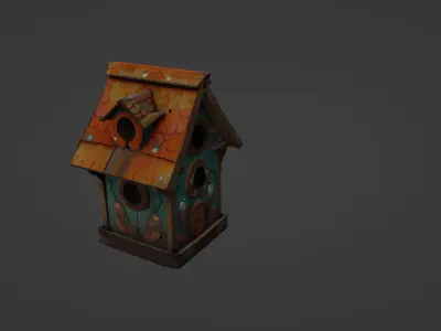 Whimsical Hand-Painted Birdhouse 3D Model 3D model