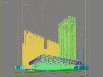 Architecture building with tall glass towers 3D model