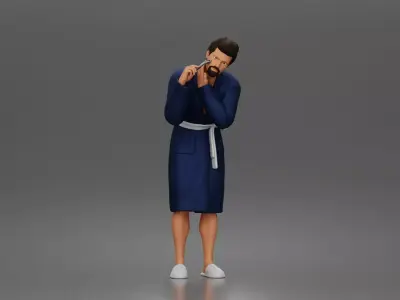Morning routine man shaving calmly in bathrobe and cozy slippers 3D print model