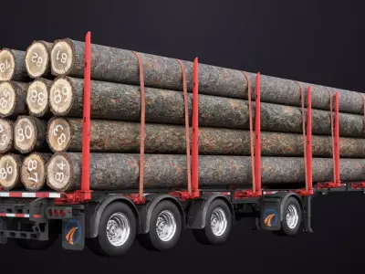 Logging Trailer 01 Red with Load Single Mat All PBR Textures Low-poly 3D model
