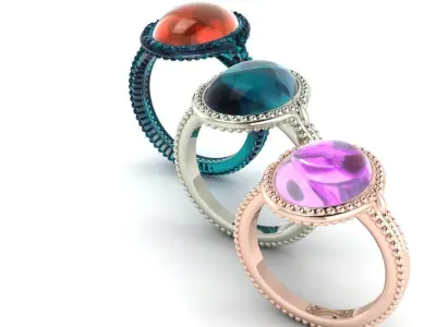  Ring with  oval cabochon antique  gold elegant 3D print model