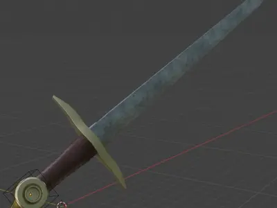 Steel Battle-Worn Sword with Leather Grip and Golden Pommel Free low-poly 3D model