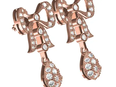 Antique Diamond Bow Drop Earring 3D print model