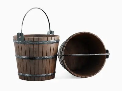 Wooden Bucket Set 3D model
