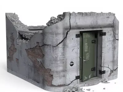 Destroyed Military Concrete Bunker Low-poly 3D model