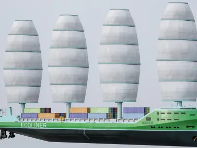 Futuristic Ship Sail Powered Green Ecoliner PBR 3D model