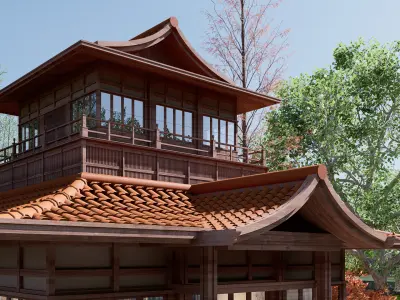 japan temple house Low-poly 3D model